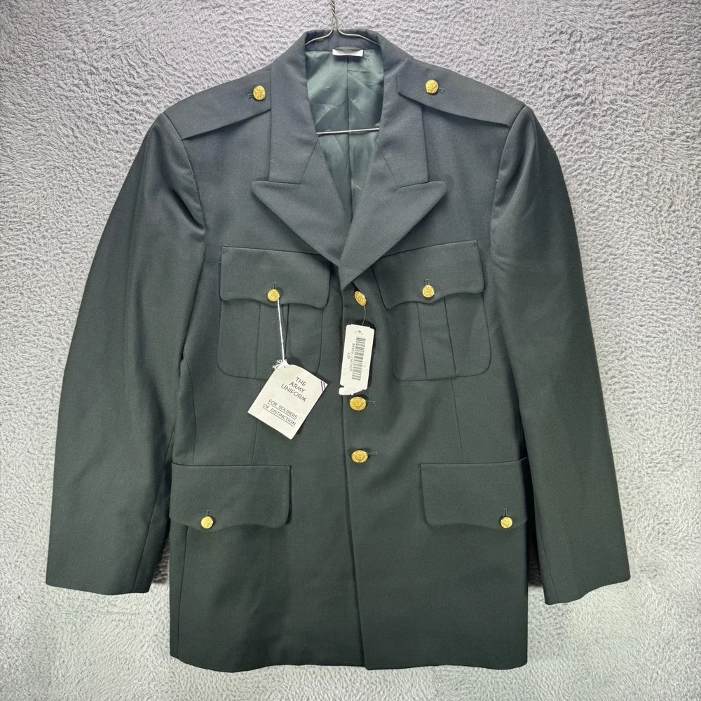 Vintage US Army Dress Uniform Coat Mens 42R Green Wool Blend Service Jacket NWT